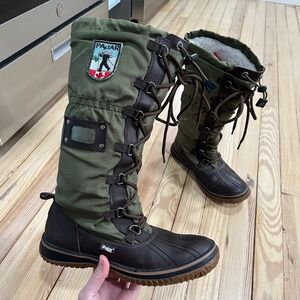 Pajar Canada Women Olive Green Brown Tall Lace Up Snow Boots Size 8-8.5 Euro 39